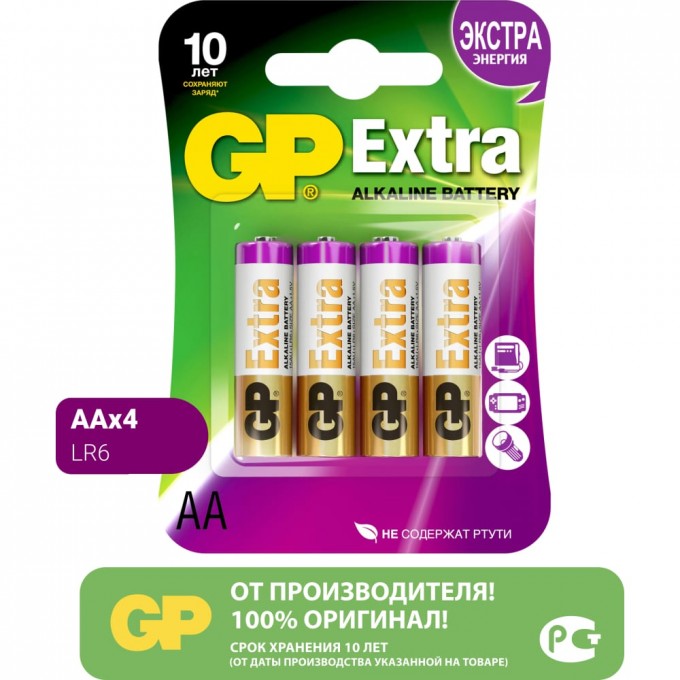 Алкалиновые батарейки GP Extra Alkaline GP 15AXNEW-2CR4